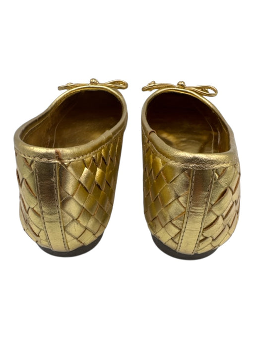 Schutz Shoe Size 6 Gold Leather Woven Bow Detail Square Toe Flats Gold / 6