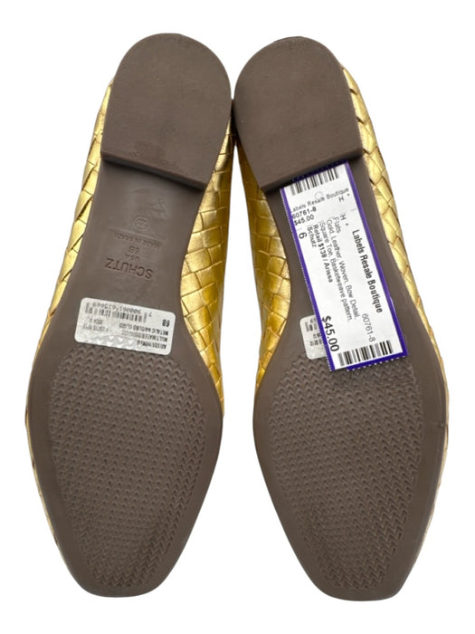 Schutz Shoe Size 6 Gold Leather Woven Bow Detail Square Toe Flats Gold / 6