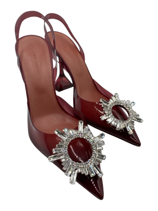 Amina Muaddi Shoe Size 37 Wine Red PVC Upper Rhinestone Clear Pointed Toe Pumps Wine Red / 37