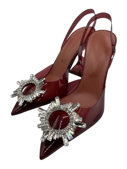 Amina Muaddi Shoe Size 37 Wine Red PVC Upper Rhinestone Clear Pointed Toe Pumps Wine Red / 37