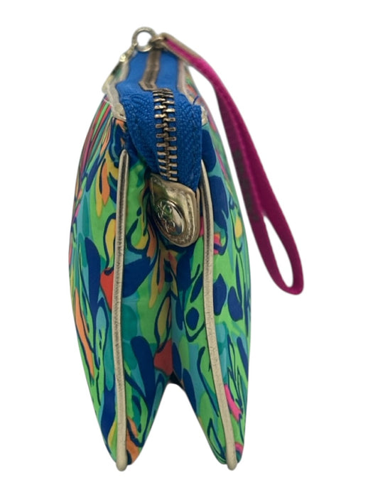 Lilly Pulitzer Multi Polyester Zip Close Gold Tone Hardware Botanical Pouch Bag Multi