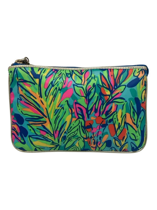 Lilly Pulitzer Multi Polyester Zip Close Gold Tone Hardware Botanical Pouch Bag Multi