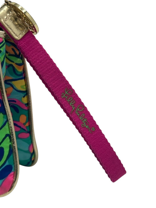 Lilly Pulitzer Multi Polyester Zip Close Gold Tone Hardware Botanical Pouch Bag Multi