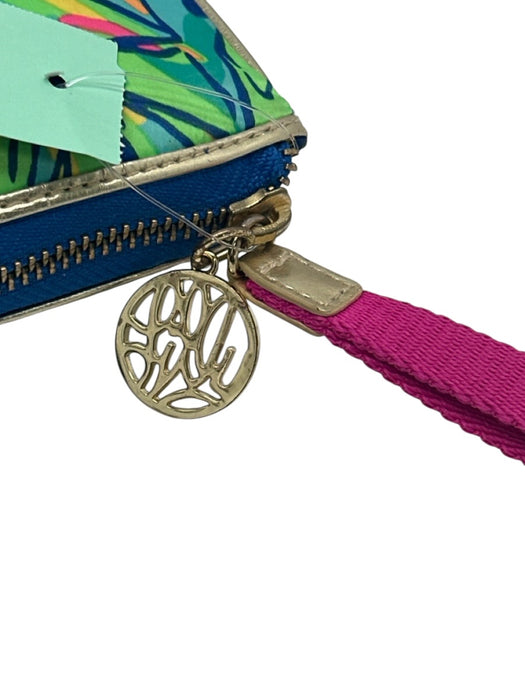 Lilly Pulitzer Multi Polyester Zip Close Gold Tone Hardware Botanical Pouch Bag Multi