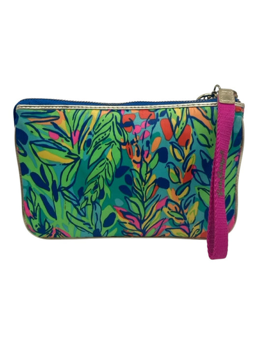 Lilly Pulitzer Multi Polyester Zip Close Gold Tone Hardware Botanical Pouch Bag Multi
