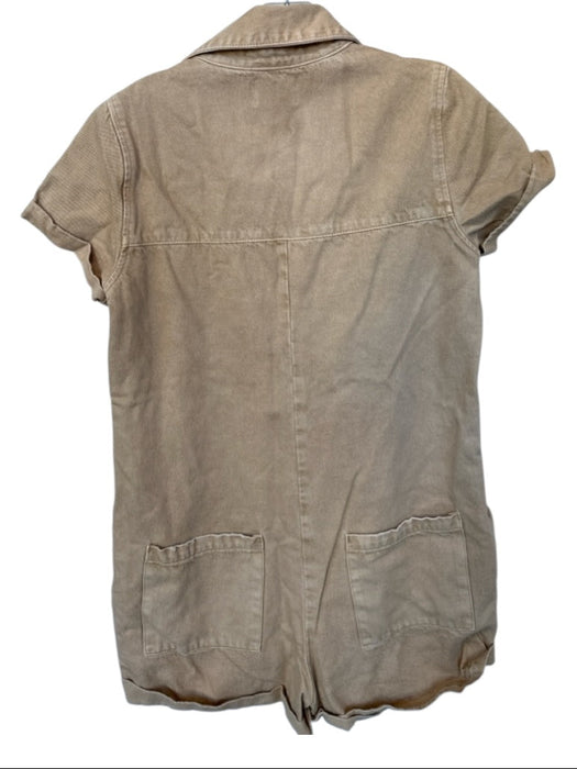 Show Me Your Mumu Size Small Tan Cotton Short Sleeve Buttons Collar Romper Tan / Small