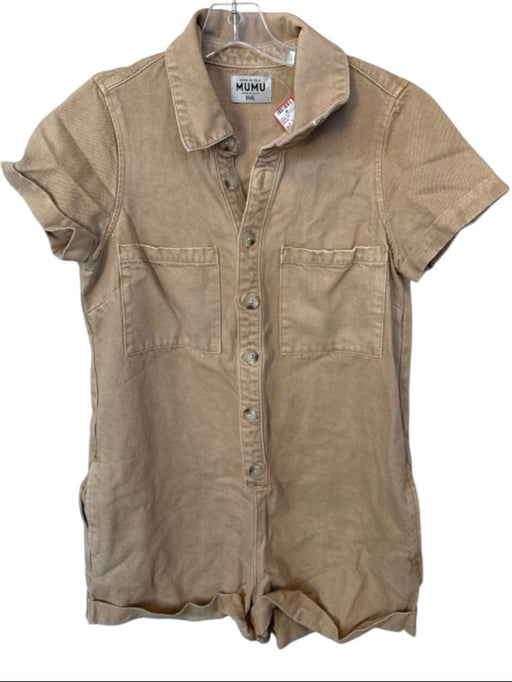 Show Me Your Mumu Size Small Tan Cotton Short Sleeve Buttons Collar Romper Tan / Small
