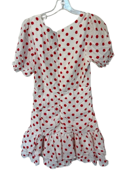 endless rose Size M White & Red Rayon Blend Short Sleeve Polka Dot Buttons Dress White & Red / M