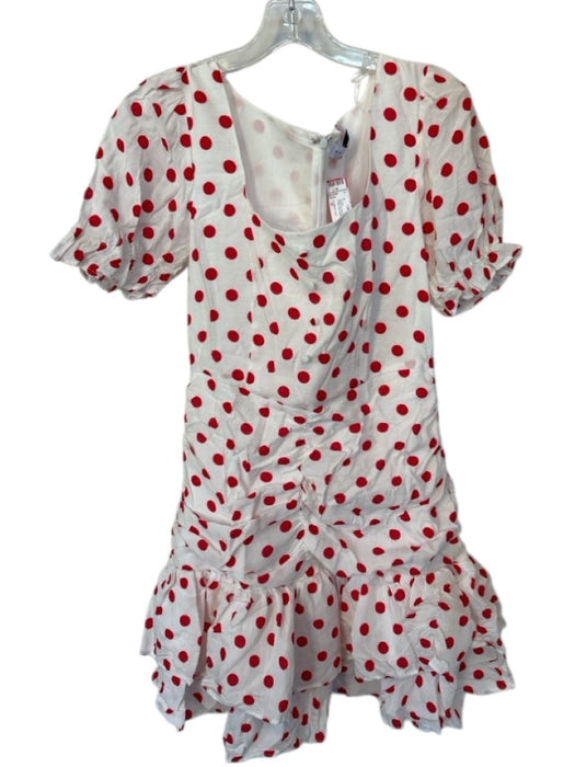 endless rose Size M White & Red Rayon Blend Short Sleeve Polka Dot Buttons Dress White & Red / M
