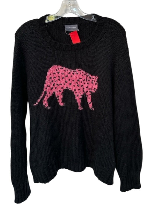Wooden Ships Size S/M Black & Pink Mohair Blend Long Sleeve Cheetah Knit Sweater Black & Pink / S/M