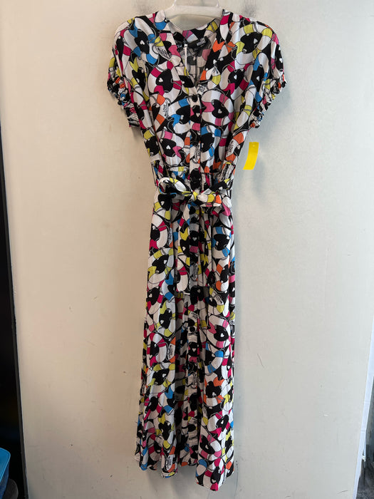 Love Moschino Size 40 Multi Viscose Abstract Print Button Down Belt Dress