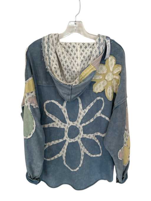 Oli & Hali Size M Light Blue Cotton Blend Patchwork Snap Button Jacket Light Blue / M