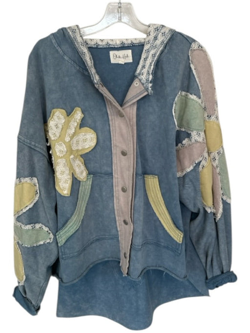 Oli & Hali Size M Light Blue Cotton Blend Patchwork Snap Button Jacket Light Blue / M