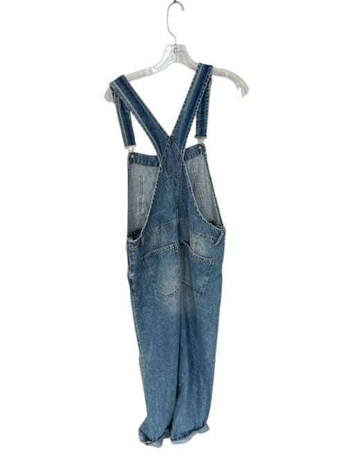 We The Free Size S Med Light Wash Cotton Distressed Wide Leg Denim Overalls Med Light Wash / S