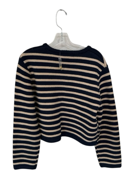 English Factory Size L Tan & Navy Polyester Blend Knit Striped Buttons Sweater Tan & Navy / L