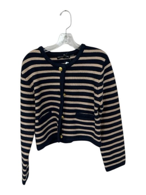 English Factory Size L Tan & Navy Polyester Blend Knit Striped Buttons Sweater Tan & Navy / L