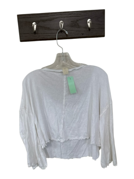 We The Free Size S White Cotton Long Sleeve Ruffle Trim Cropped Top White / S