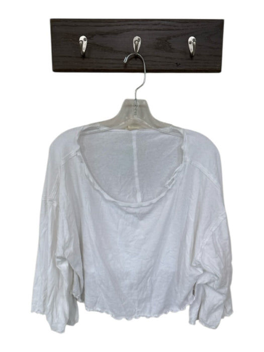 We The Free Size S White Cotton Long Sleeve Ruffle Trim Cropped Top White / S