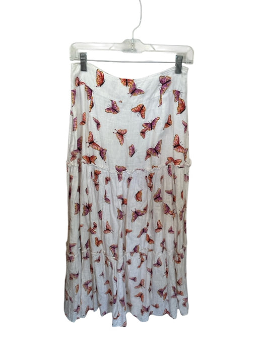 Banjanan Size M White & Purple Linen Side Zip Butterflies Front Pockets Skirt White & Purple / M