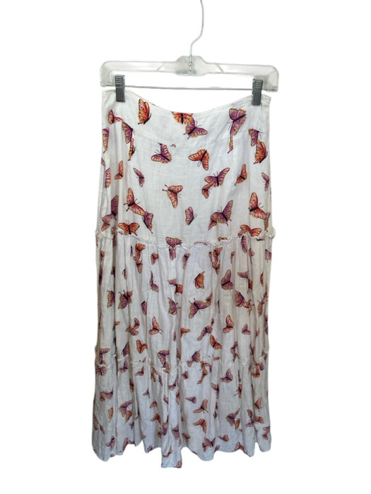 Banjanan Size M White & Purple Linen Side Zip Butterflies Front Pockets Skirt White & Purple / M