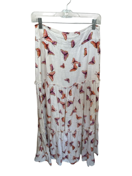 Banjanan Size M White & Purple Linen Side Zip Butterflies Front Pockets Skirt White & Purple / M