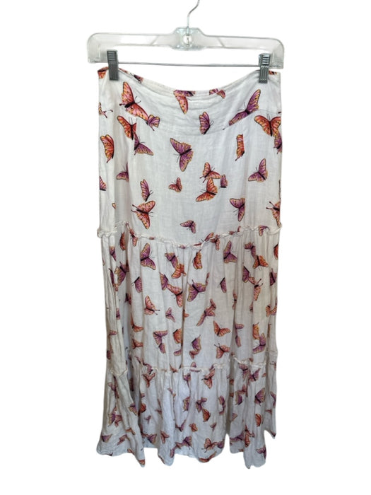 Banjanan Size M White & Purple Linen Side Zip Butterflies Front Pockets Skirt White & Purple / M