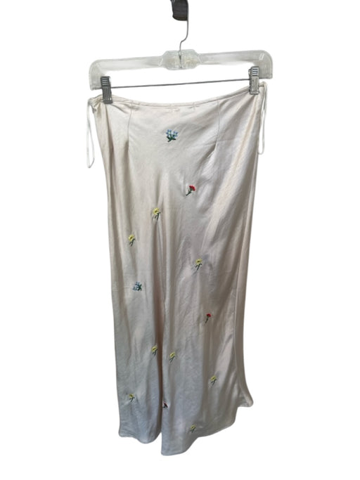 Farrow Size M Cream & Multi Polyester Side Zip Embroidered Flowers Maxi Skirt Cream & Multi / M