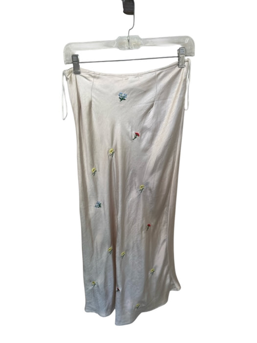 Farrow Size M Cream & Multi Polyester Side Zip Embroidered Flowers Maxi Skirt Cream & Multi / M