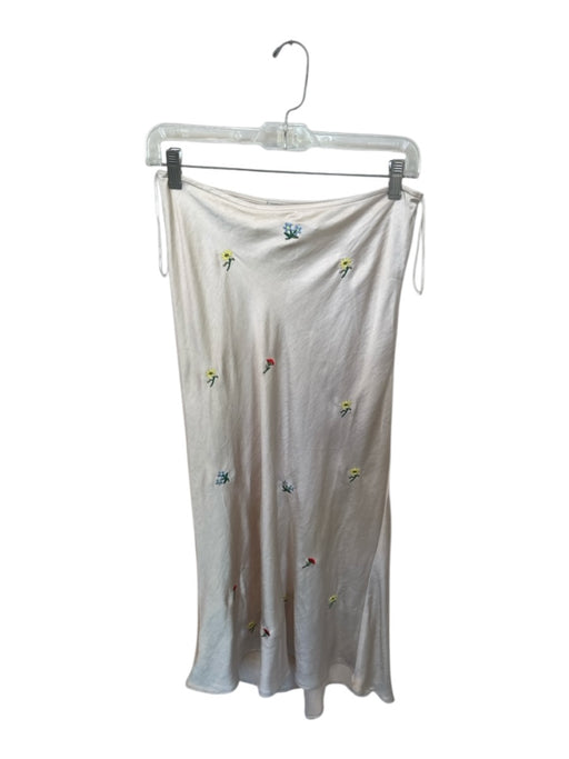 Farrow Size M Cream & Multi Polyester Side Zip Embroidered Flowers Maxi Skirt Cream & Multi / M