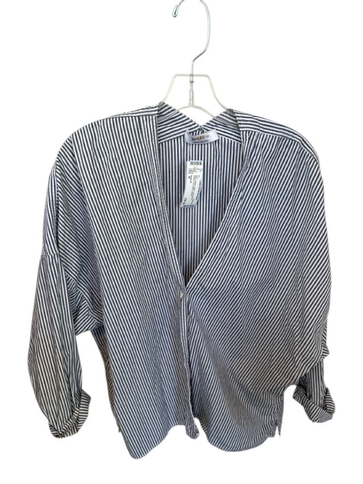 Bailey 44 Size M Blue & White Cotton Long Sleeve Striped One Button Top Blue & White / M