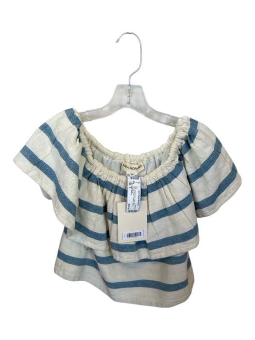 Mara Hoffman Size S Cream & Blue Cotton Off Shoulder Striped Cropped Top Cream & Blue / S
