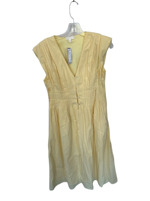 All:Row Size S Yellow Cotton Cap Sleeve Pleat Detail Buttons Maxi Dress Yellow / S