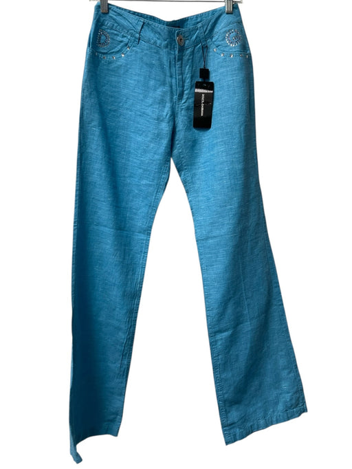 Dolce & Gabbana Size 29 Aqua Cotton & Elastane 4 Pocket Slight Flare Logo Pants Aqua / 29