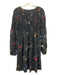Maje Size 1 Black & Multi Viscose Long Sleeve Doodle Smocked Bodice Dress Black & Multi / 1