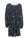 Maje Size 1 Black & Multi Viscose Long Sleeve Doodle Smocked Bodice Dress Black & Multi / 1