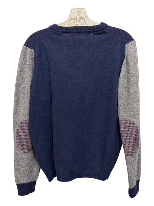 Sartoria Leoni Size S Navy Blue & Gray Lambswool Blend Elbow Patch Sweater Navy Blue & Gray / S