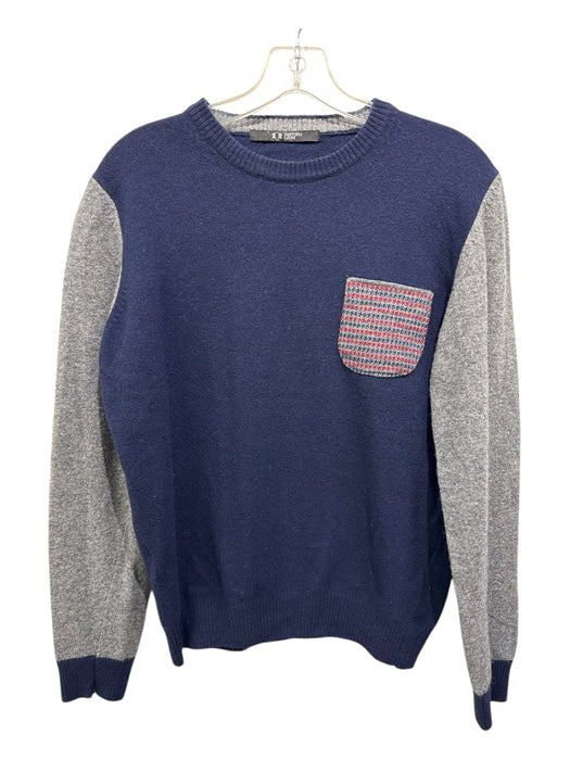 Sartoria Leoni Size S Navy Blue & Gray Lambswool Blend Elbow Patch Sweater Navy Blue & Gray / S