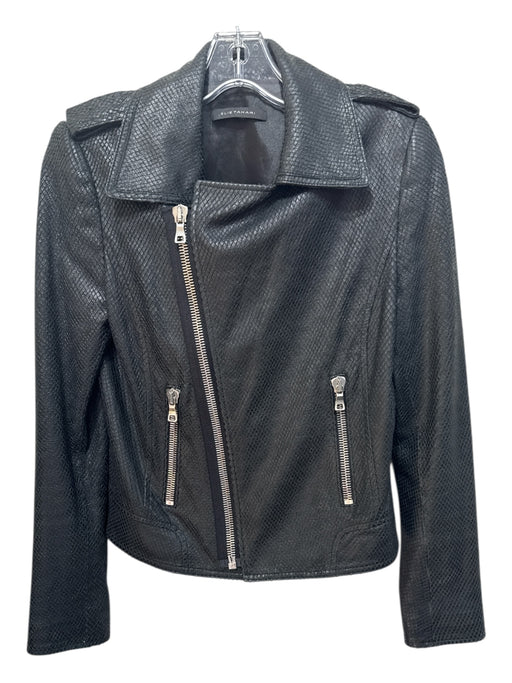 Elie Tahari Size XS Black Leather Python Embossed Silver Hardware Moto Jacket Black / XS
