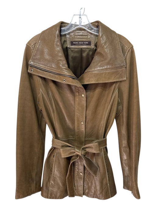 Marc New York Size L Split Pea Green Leather Brass Hardware Collar Coat Split Pea Green / L