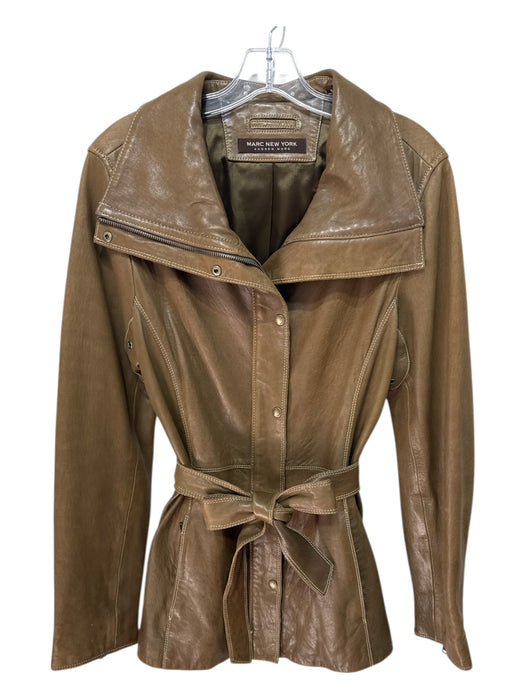 Marc New York Size L Split Pea Green Leather Brass Hardware Collar Coat Split Pea Green / L