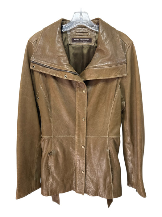 Marc New York Size L Split Pea Green Leather Brass Hardware Collar Coat Split Pea Green / L