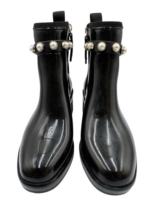 Kate Spade Shoe Size 7 Black PVC Faux Pearl Buckle Side Zip Block heel Boots Black / 7