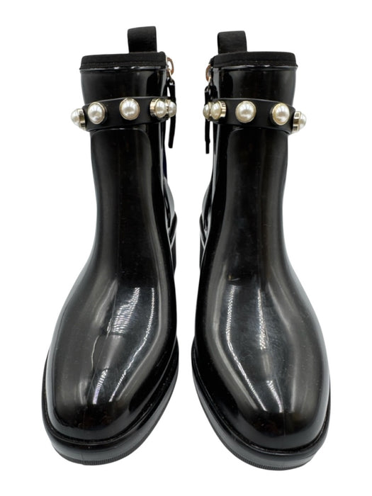 Kate Spade Shoe Size 7 Black PVC Faux Pearl Buckle Side Zip Block heel Boots Black / 7