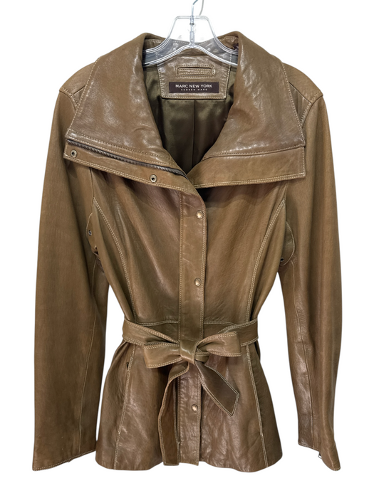 Marc New York Size L Split Pea Green Leather Brass Hardware Collar Coat Split Pea Green / L