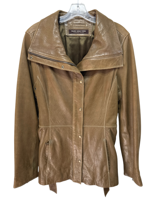Marc New York Size L Split Pea Green Leather Brass Hardware Collar Coat Split Pea Green / L
