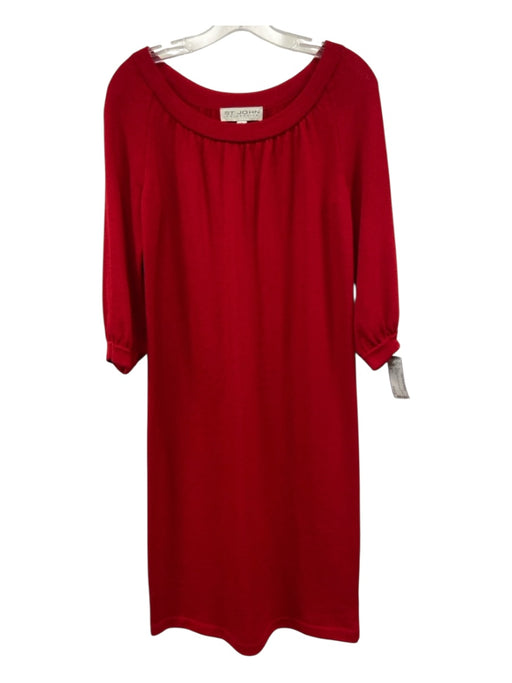 St John Size 2 Red Wool Blend Knit Half Sleeve Dress Red / 2
