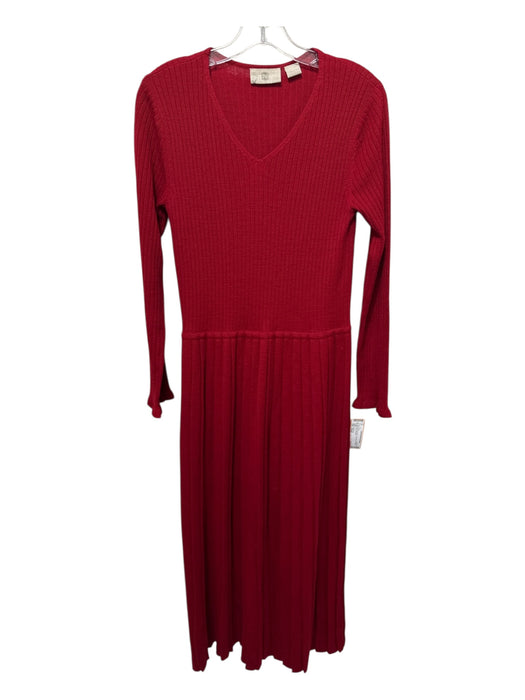 Nordstrom Size Small Red Wool Blend Long Sleeve Ribbed Midi Dress Red / Small
