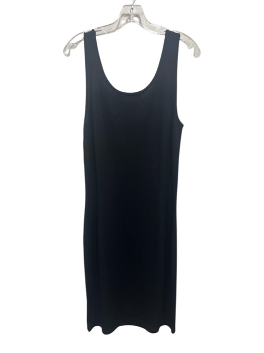 St. John Basics Size 10 Black Wool & Rayon Sleeveless Scoop Neck Knit Midi Dress Black / 10
