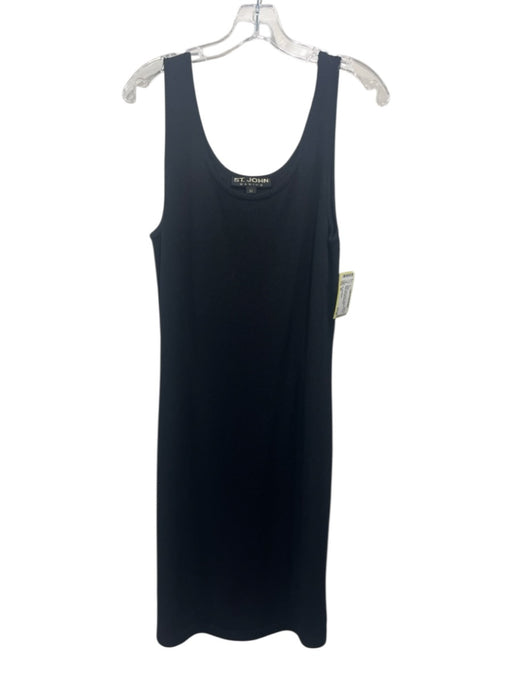 St. John Basics Size 10 Black Wool & Rayon Sleeveless Scoop Neck Knit Midi Dress Black / 10