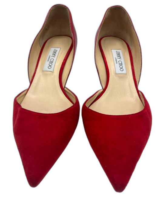 Jimmy Choo Shoe Size 41 Red Suede & Patent Leather Pointed Toe Low Heel Pumps Red / 41